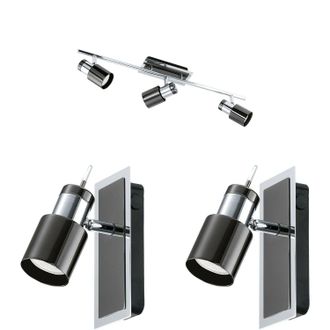 Loops Ceiling Spot Light & 2x Matching Wall Lights Black Nickel Adjustable Shade in Metallics