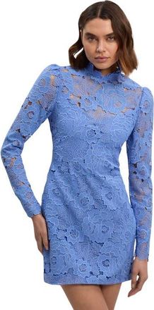 Karen Millen Guipure Lace High Neck Woven Mini Dress in Pale Blue at Nordstrom, Size 10
