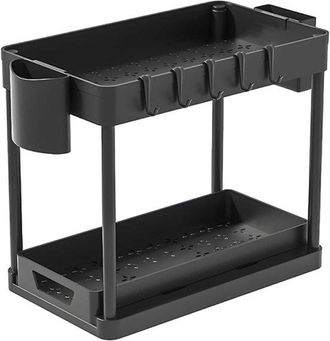 OEM Estanter&iacute;a, 2 Niveles, 39,5 &times; 21,5 &times; 26 Cm, Extensible, Estanter&iacute;a, Encimeras Y Lavaderos, Estanter&iacute;a Multifuncional, Color Negro