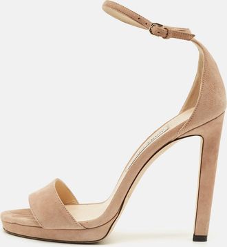 Jimmy Choo London Beige Suede Misty Ankle Strap Sandals
