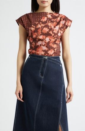 3.1 Phillip Lim Desert Floral Patchwork Cap Sleeve Cotton Top in Rust Multi at Nordstrom, Size X-Small