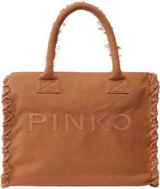 Pinko Katoenen Shopper Tas met Logo - Dames - Shoppers - Bruin - ONE Size - Katoen - Tassen