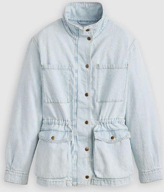 Levi's Womens Levis Karlie Solid Patterned Snap Button Press Stud Cuff Denim Jacket in Desert Recharge - Blue - Size 14 UK