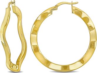 Mimi & Max 38x2.5mm Wave Hoop Earrings in Yellow Plated Silver