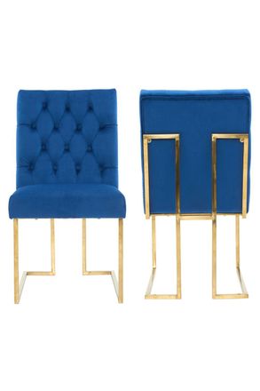 Life Interiors Set of 2 Siena Luxury Tufted Velvet Dining Chairs with Gold Frame in Blue
