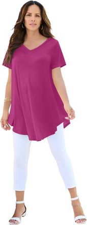 Roaman's Plus Size Ultra Drape V Neck Swing Tunic Top in Raspberry at Nordstrom, Size 12