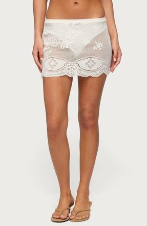 Edikted Rusa Sheer Open Stitch Miniskirt in White at Nordstrom, Size X-Small
