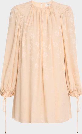 Chlo&eacute; Floral Silk Jacquard Balloon-Sleeve Mini Dress