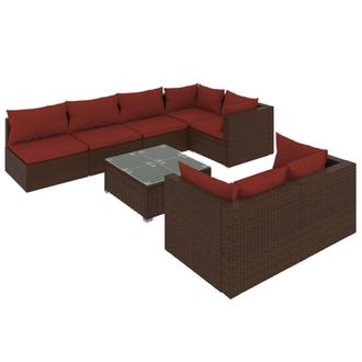 vidaXL Set Sof&aacute;s De Jard&iacute;n 8 Piezas Y Cojines Rat&aacute;n Sint&eacute;tico Marr&oacute;n Vidaxl