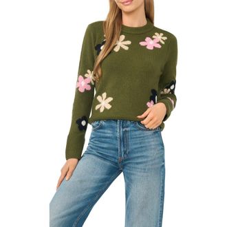 CeCe by Cynthia Steffe Floral Crewneck Sweater in Grecian Olive at Nordstrom, Size X-Small