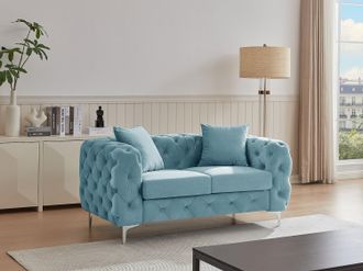 Vente-Unique Divano 2 posti Chesterfield in velluto azzurro pastello - EDWINA