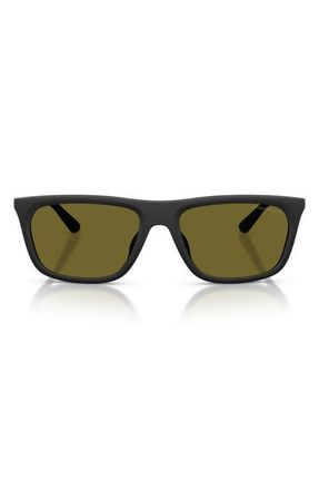 Emporio Armani 57mm Pillow Sunglasses in Matte Black /Dark Green at Nordstrom