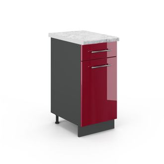 Vicco Mueble Bajo De Cocina Fame-line, Rojo Burdeos Alto Brillo, 40 Cm, Et M&aacute;rmol Vicco