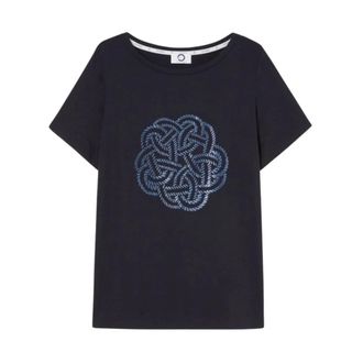 Marina Rinaldi Tops, Dames, Blauw, S, Navy Blauw Bedrukt Boothals T-shirt