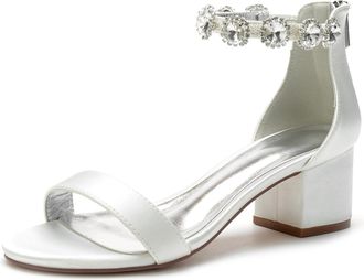 Generic Bridal Shoes Block Heel Wedding Low Sandals Bridal Wedding Shoes Party Dress Heels Open Toe Wedding Heels 5.5Cm,Ivory,10 UK