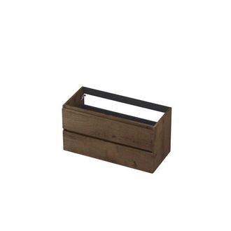 Bernacchini Fineer Wastafelonderkast - 100x45x52cm - 2 lades - greeploos - houten keerlijst - MDF Fineer Chocolate