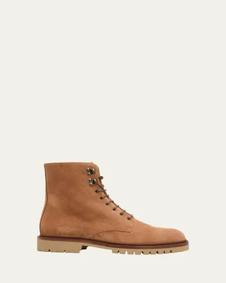 Brunello Cucinelli Mens Suede Lug-Sole Lace-Up Boots