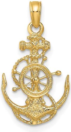 Diamond2Deal 14k Yellow Gold Small Anchor with Rope and Ships Wheel Pendant