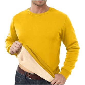 Generic Winter Underwear Man Fleece Lined Base Layer Round Neck Undershirt Warm Cosy Underwear Thickened Padded Long Sleeved Top Elasticated Waist Drawstring 
