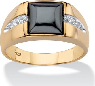 Palm Beach Jewelry Mens.36 TCW Genuine Black Hematite and Sapphire Gold-Plated Silver Ring
