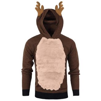 Generic Fleece Christmas Jumpers Men Antlers - Christmas Hooded Sweatshirt Plush Long Sleeve Xmas Pullover Winter Warm Hoodies Loungewear Parties Holiday Jump