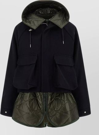 sacai wool quilted asymmetric parka coat