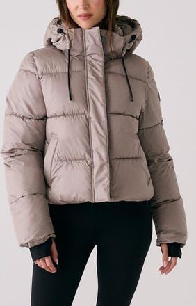 Lole London Waterproof 700 Fill Power Hooded Down Crop Puffer Jacket in Pebble at Nordstrom Rack, Size X-Large