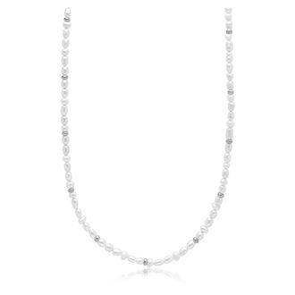 Nialaya Necklaces, male, Gray, XS/S, Mens Mini Pearl Necklace with Silver