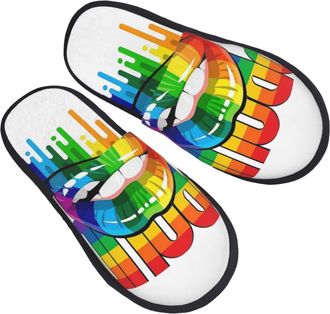 Generic Rainbow Lgbt Pride Lips Men Women Slippers Breathable Shoes Lightweight House Shoes For Bedroom Winter Outdoor M