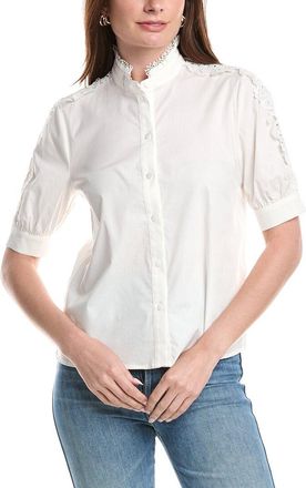 T Tahari Mandarin Collar Button Down Blouse