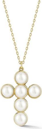 Ember Fine Jewelry 14K Gold Freshwater Pearl Cross Pendant Necklace at Nordstrom Rack