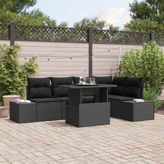 vidaXL Conjunto De Sof&aacute; De Jard&iacute;n 6 Pcs Negro Polirat&aacute;n Vidaxl