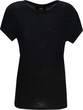 BOSS linen T-shirt - women - Linen/Flax - L - Black