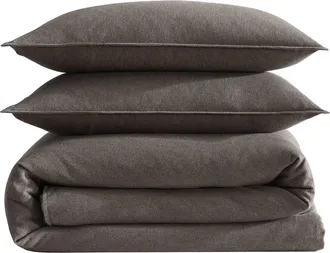 Calvin Klein Mélange Flannel Comforter & Sham Set in Chocolate at Nordstrom, Size Queen