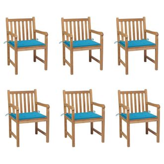 vidaXL Sillas De Jard&iacute;n 6 Uds Madera Maciza De Teca Cojines Azul Vidaxl