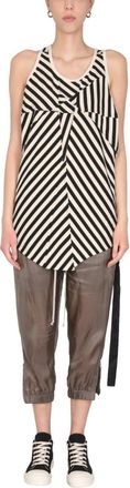 Rick Owens White Stripes Round Neck Top