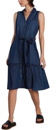 Wash Lab Denim Allie Sleeveless Tiered Denim Shirtdress in Dark Wash Blue at Nordstrom, Size X-Large