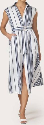 Lusana Chloe Belted Poplin Dress In Shadow Stripe