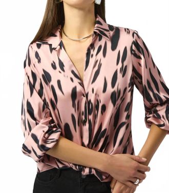 Joseph Ribkoff Satin Animal Print Draped Top In Pink/black