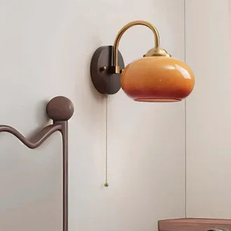 OEM Aplique De Pared Ovalado Redondo En Madera De Fresno Y Cristal, Estilo Moderno De Mediados De Siglo, Color Crema, 1 Bombilla, Para Dormitorio
