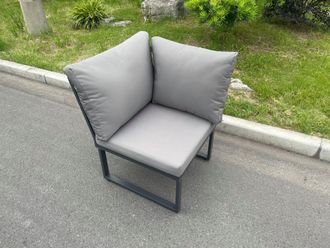 Fimous Aluminum Outdoor Garden Furniture Single Corner Sofa With Seat & Back Cushion Dark Grey