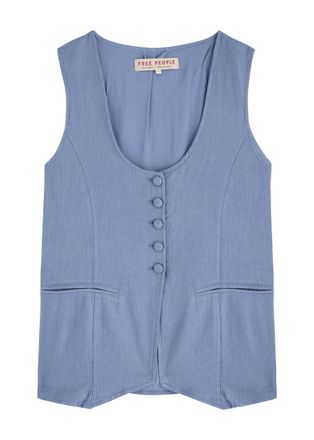Free People Millie Linen-blend Waistcoat - Denim - XS (UK 4-6 / XS) - XS (UK 4-6 /xs)