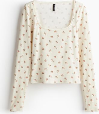 H&M Baumwolltop mit Picot-Besatz - White