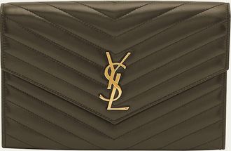 Saint Laurent YSL Monogram Flap Clutch Bag in Smooth Leather