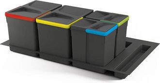 Emuca Kit De Contenedores De Reciclaje Para Caj&oacute;n De Cocina Con Base Recycle Altura 266mm, 2x15litros, 2x7litros, M&oacute;dulo 900mm, Pl&aacute;stico Gris Antracita - Em