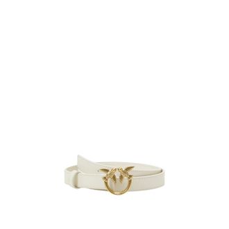 Pinko Belts, female, White, Size: L Leather Belt with Logo Buckle