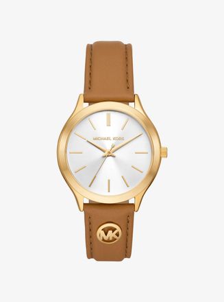 Michael Kors Slim Runway Gold-Tone and Leather Watch