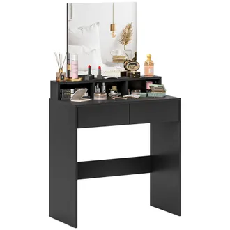 HOMCOM Dressing Table with Mirror - Drawers - for Bedroom - Black | TJ Hughes