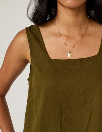 Nobody's Child Khaki Green Linen-Blend Top
