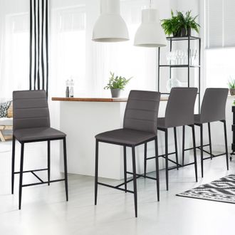 IDMarket Idmarket - Lote De 4 Taburetes Romane De Pvc Gris, Dise&ntilde;o Contempor&aacute;neo, Sillas De Bar Tapizadas